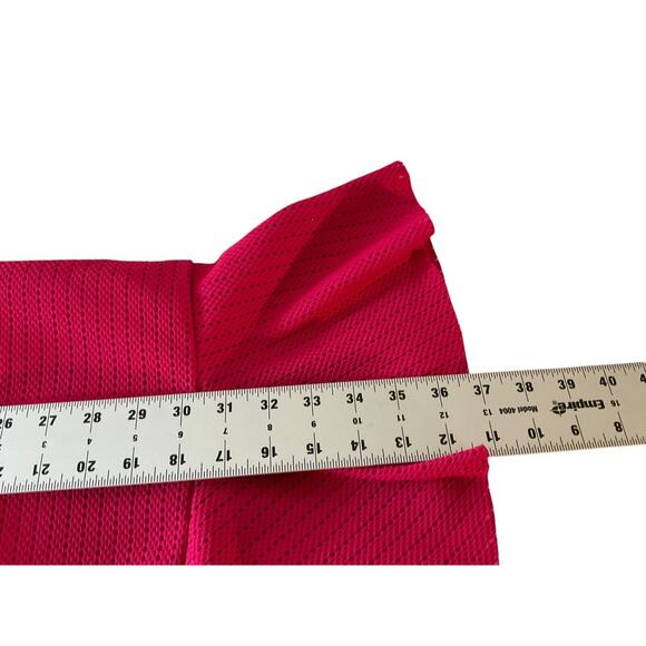 Caché Women's 10 Pink Textured Mesh Dress V Neck Cap Sleeve Fitted Mermaid Hem - Picture 6 of 12